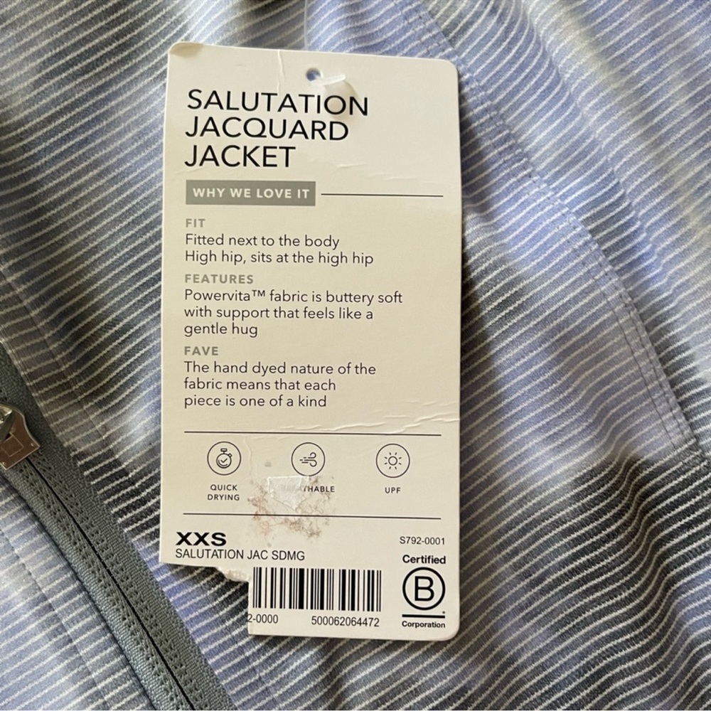 athleta salutation jacquard jacket brand new blue grey white XS - Picture 4 of 5